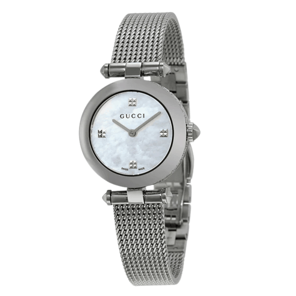 Gucci Diamantissima Silver Stainless Steel Mother of pearl Dial Quartz Watch for Ladies - YA141504