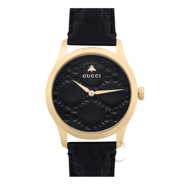 Gucci G Timeless Black Leather Black Dial Quartz Watch for Ladies - YA1264034
