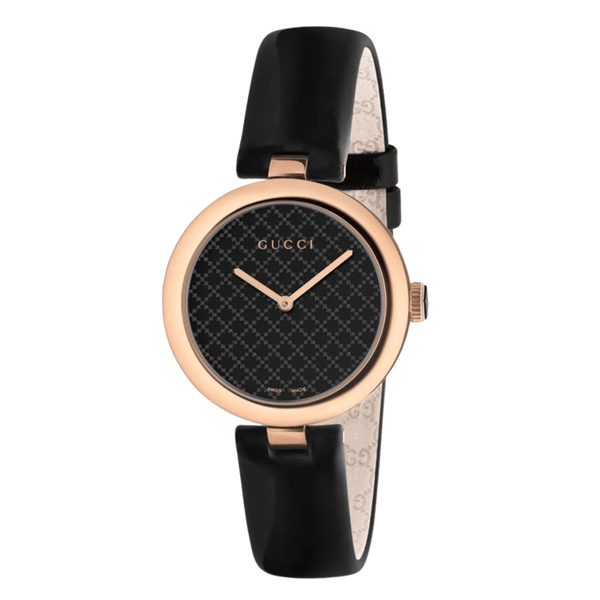 Gucci Diamantissima Black Leather Black Dial Quartz Watch for Ladies - YA141401