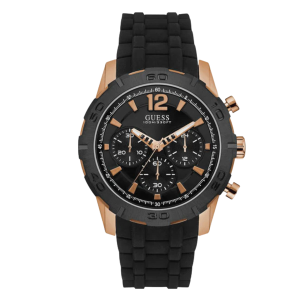 Guess Caliber Black Silicone Strap Black Dial Chronograph Quartz Watch for Gents - W0864G2