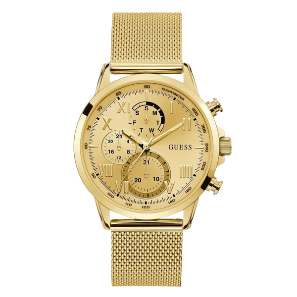 Guess Porter Gold Mesh Bracelet Gold Dial Chronograph Quartz Watch for Gents - W1310G2