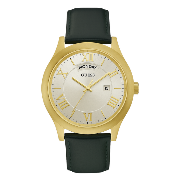 Guess Metropolitan Green Leather Strap Silver Dial Quartz Watch for Gents - W0792G9