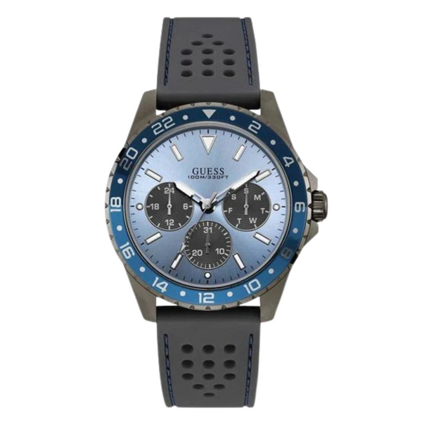 Guess Odyssey Black Silicone Strap Blue Dial Quartz Watch for Gents - W1108G6