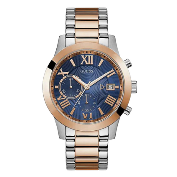 Guess Atlas Two-tone Stainless Steel Blue Dial Chronograph Quartz Watch for Gents - W0668G6