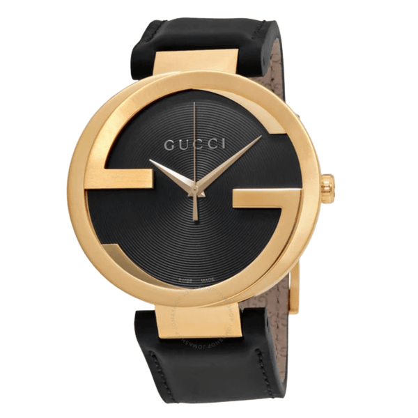 Gucci Interlocking Black Leather Black Dial Quartz Watch for Gents - YA133212