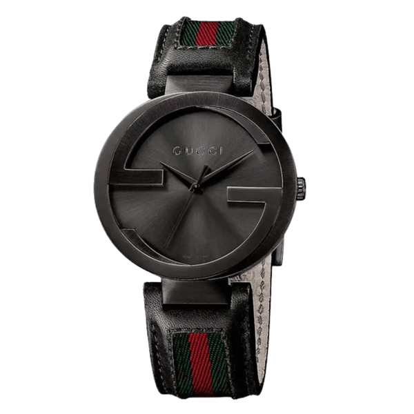 Gucci Interlocking Multi Color Leather Black Dial Quartz Watch for Gents - YA133206