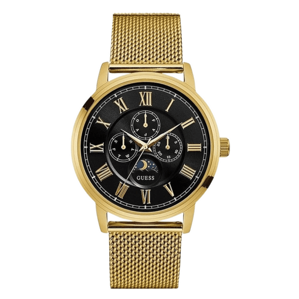 Guess Delancy Gold Mesh Bracelet Black Dial Quartz Watch for Gents - W0871G2