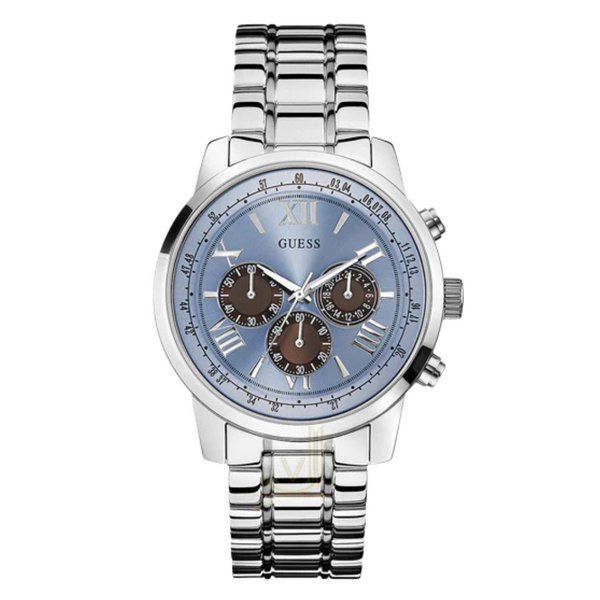 Guess Horizon Silver Stainless Steel Light Blue Dial Chronograph Quartz Watch for Gents - W0379G6