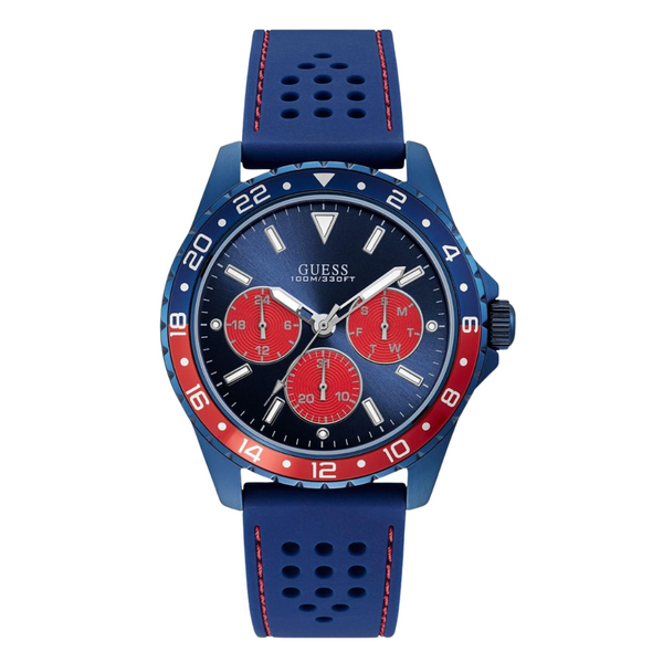 Guess Odyssey Blue Silicone Strap Blue Dial Quartz Watch for Gents - W1108G1