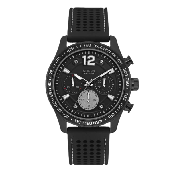 Guess Fleet Black Silicone Strap Black Dial Chronograph Quartz Watch for Gents - W0971G1