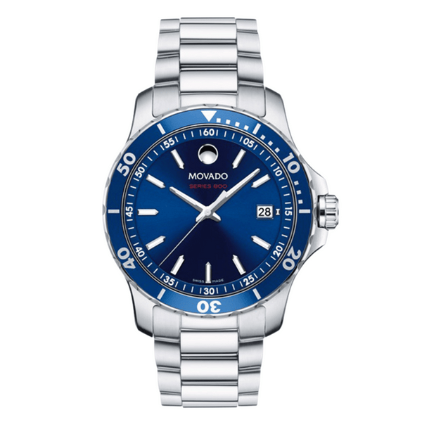 Movado Series 800 Silver Stainless Steel Blue Dial Quartz Watch for Gents - 2600137
