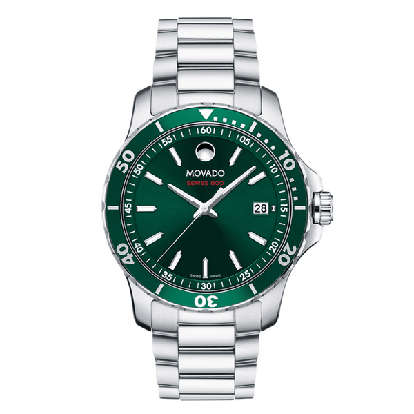 Movado Series 800 Silver Stainless Steel Green Dial Quartz Watch for Gents - 2600136