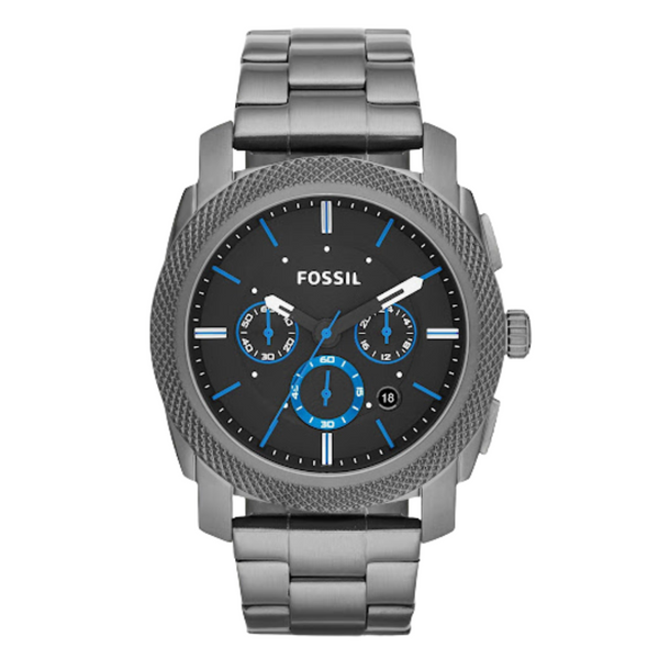Fossil Machine Gunmetal Stainless Steel Black Dial Chronograph Quartz Watch for Gents - FS4931