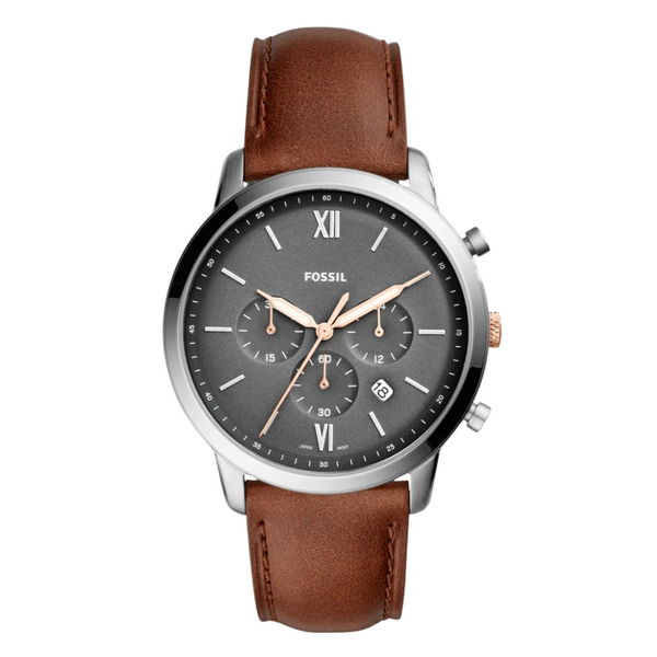 Fossil Neutra Brown Leather Strap Grey Dial Chronograph Quartz Watch for Gents - FS5408