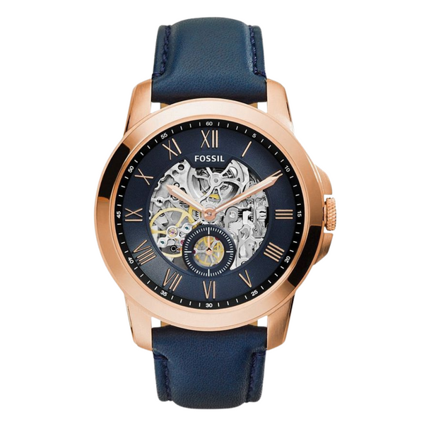 Fossil Grant Blue Leather Strap Skeleton Dial Automatic Watch for Gents - ME3029