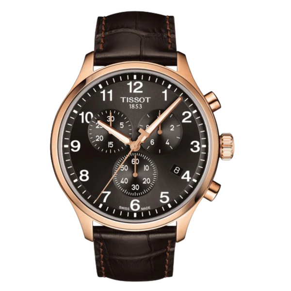 Tissot Chrono XL Classic Brown Leather strap Black Dial Quartz Watch for Men's - T-1166173605701