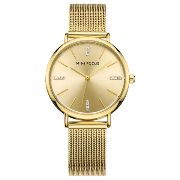 Mini Focus Gold Stainless Steel Mesh Gold Dial Quartz Watch for Ladies - MF0036L-01