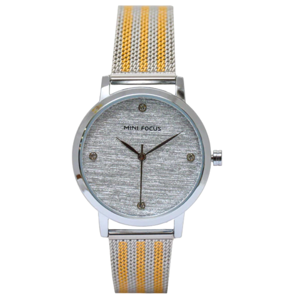 Mini Focus Two-tone Mesh Bracelet Silver Silk Dial Quartz Watch for Ladies - MF0329L-01