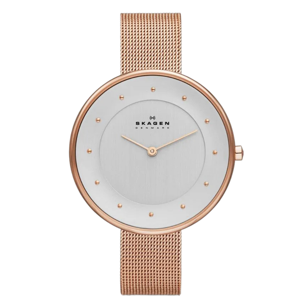 Skagen Gitte Rose Gold Mesh Bracelet White Dial Quartz Watch for Ladies - SKW2142