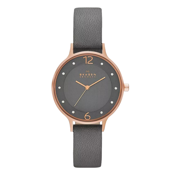 Skagen Anita Grey Leather Strap Grey Dial Quartz Watch for Ladies - SKW2267