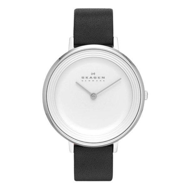 Skagen Ditte Black Leather Strap White Dial Quartz Watch for Ladies - SKW2261