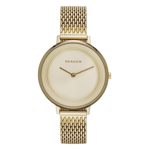 Skagen Ditte Gold Mesh Bracelet Gold Dial Quartz Watch for Ladies - SKW2333