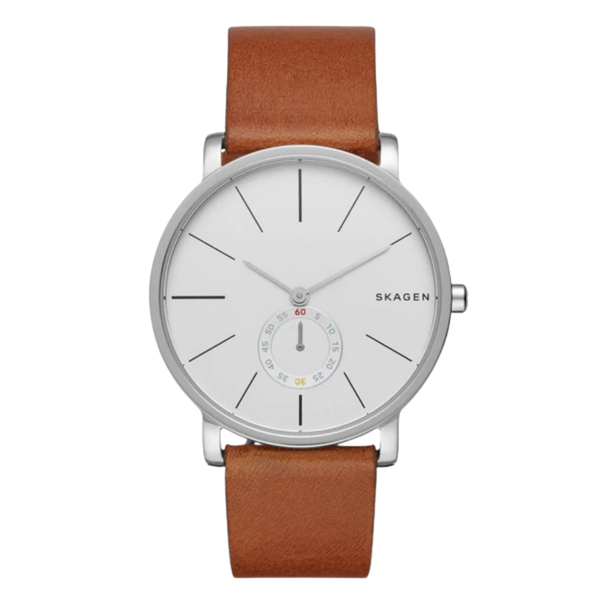 Skagen Hagen Brown Leather Strap White Dial Quartz Watch for Gents - SKW6273