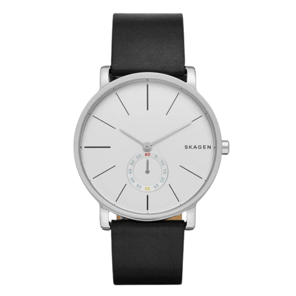 Skagen Hagen Black Leather Strap White Dial Quartz Watch for Gents - SKW6274
