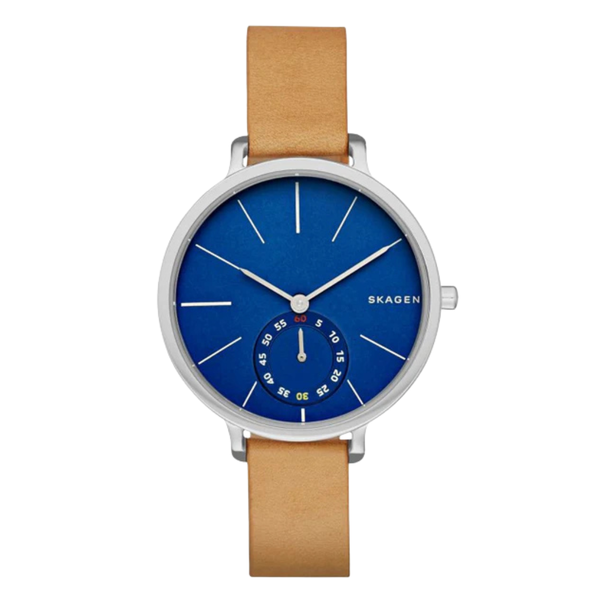 Skagen Hagen Brown Leather Strap Blue Dial Quartz Watch for Ladies - SKW2355