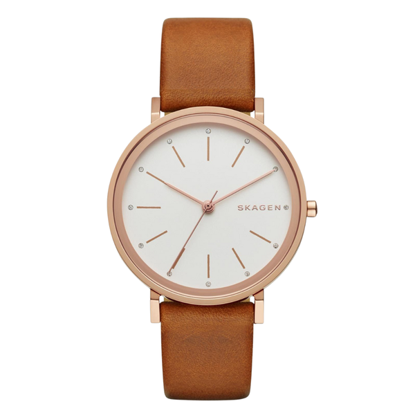 Skagen Hald Brown Leather Strap Off-white Dial Quartz Watch for Ladies - SKW2488