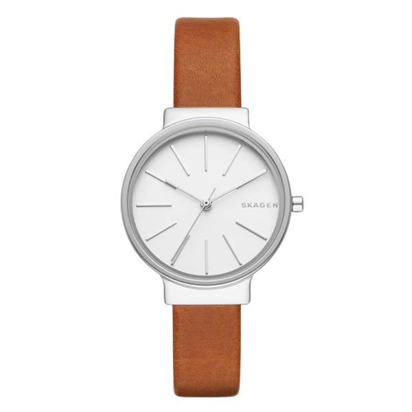 Skagen Ancher Brown Leather Strap White Dial Quartz Watch for Ladies - SKW2479