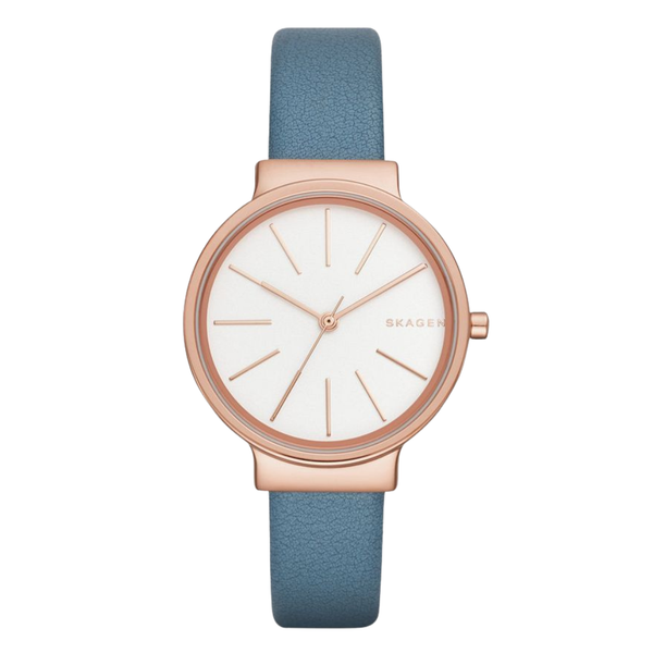 Skagen Ancher Blue Leather Strap Silver Dial Quartz Watch for Ladies - SKW2482