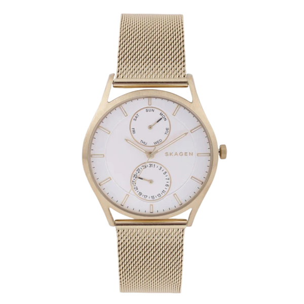 Skagen Holst Gold Mesh Bracelet White Dial Quartz Watch for Gents - SKW6173