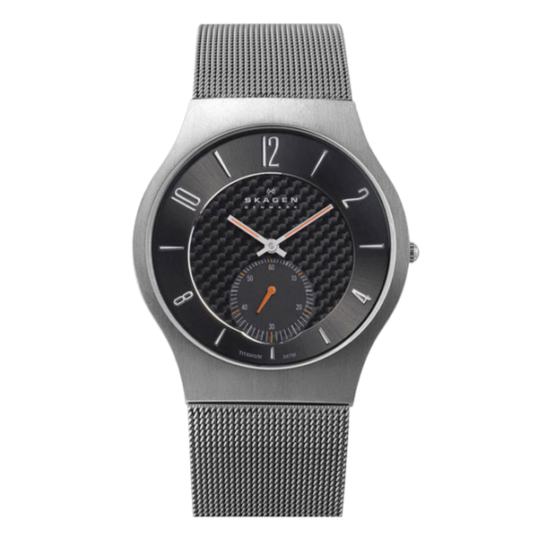 Skagen Titanium Grey Mesh Bracelet Black Dial Quartz Watch for Gents - SKW 805XLTTM