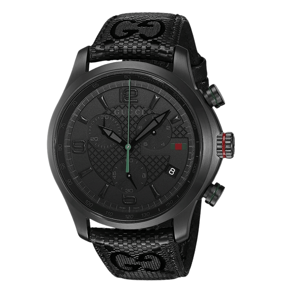 Gucci G-Timeless Black Leather Black Dial Chronograph Quartz Watch for Gents - YA126244