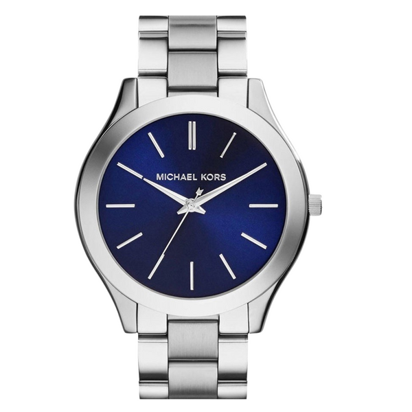 Michael Kors Slim Runway Silver Stainless Steel Blue Dial Quartz Watch for Ladies - MK-3379