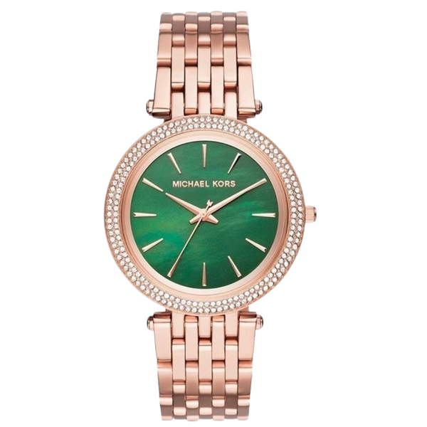Michael Kors Darci Rose Gold Stainless Steel Green Dial Quartz Watch for Ladies - MK-3552