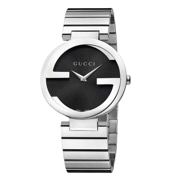 Gucci Interlocking Silver Stainless Steel Black Dial Quartz Watch for Ladies - YA133502