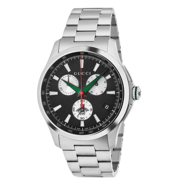 Gucci G-Timeless Silver Stainless Steel Black Dial Chronograph Quartz Watch for Gents - YA126267