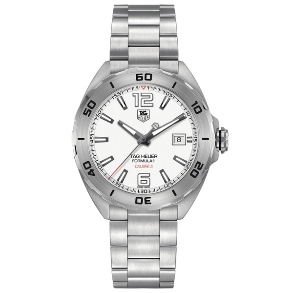 Tag Heuer Formula 1 Calibre 5 Silver Stainless Steel White Dial Automatic Watch for Gents - WAZ2114BA0875