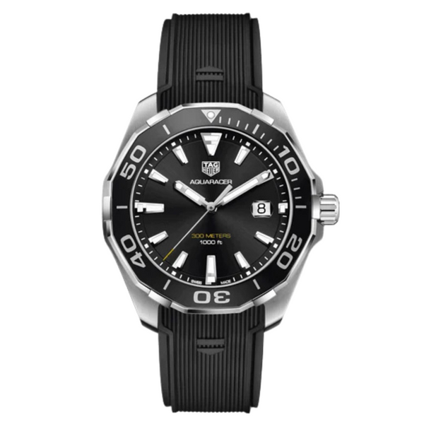 Tag Heuer Aquaracer Calibre 5 Black Rubber Strap Black Dial Quartz Watch for Gents - WAY101AFT6141