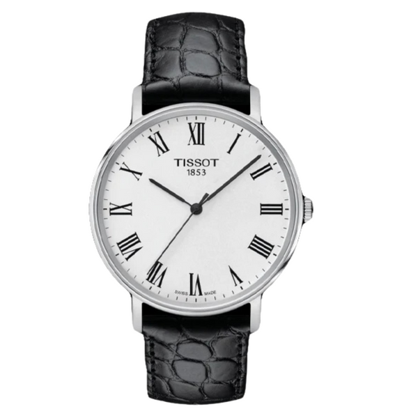 Tissot everytime Medium Black Leather strap Silver Dial Quartz Watch for Men's - T143.410.16.033.00