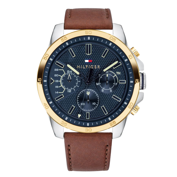 Tommy Hilfiger Decker Brown Leather Strap Blue Dial Chronograph Quartz Watch for Gents - 1791561