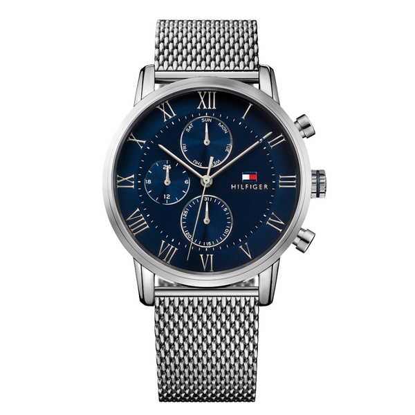 Tommy Hilfiger Kane Silver Mesh Bracelet Blue Dial Chronograph Quartz Watch for Gents - 1791398
