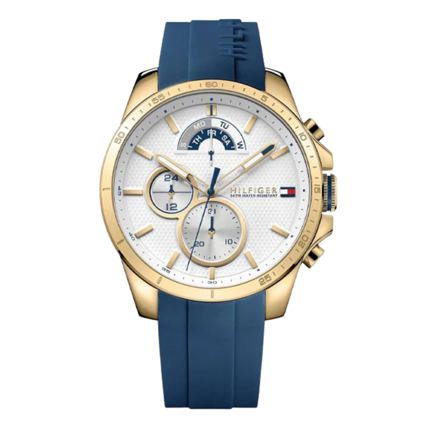 Tommy Hilfiger Decker Blue Rubber Strap White Dial Chronograph Quartz Watch for Gents - 1791353