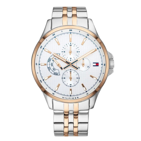 Tommy Hilfiger Shawn Two-tone Stainless Steel White Dial Quartz Watch for Gents - 1791617