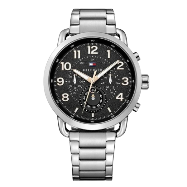 Tommy Hilfiger Briggs Silver Stainless Steel Black Dial Chronograph Quartz Watch for Gents - 1791422