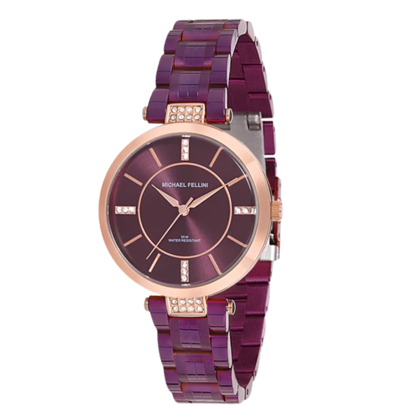 Michael Fellini Purple Stainless Steel Purple Dial Quartz Watch for Ladies - MF2194-6