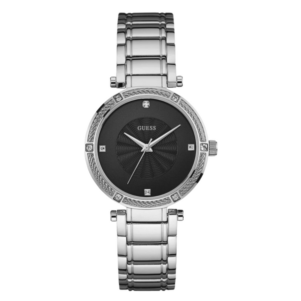 Guess Park Avenue Silver Stainless Steel Black Dial Quartz Watch for Ladies - W0695L1