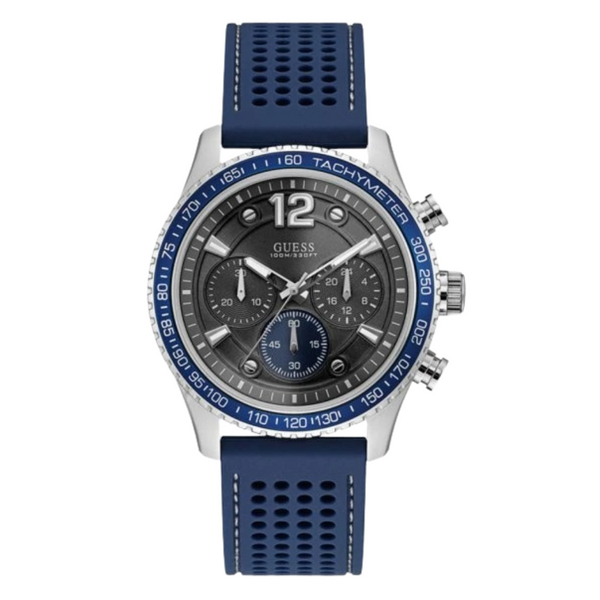 Guess Fleet Blue Silicone Strap Black Dial Chronograph Quartz Watch for Gents - W0971G2